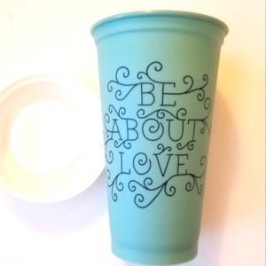 Starbucks Be About Love Green Coffee Cup / Tumbler With Lid NWOT